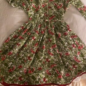 Floral Green and Red Kids Dress